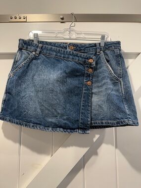 Free People Washed Blue Denim Button-Front Mini Skirt